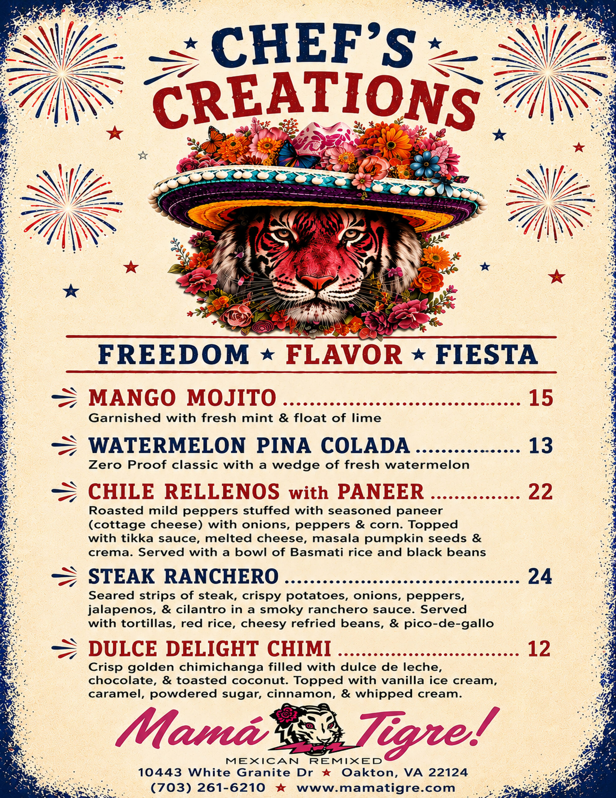 Mama Tigre July Special Menu